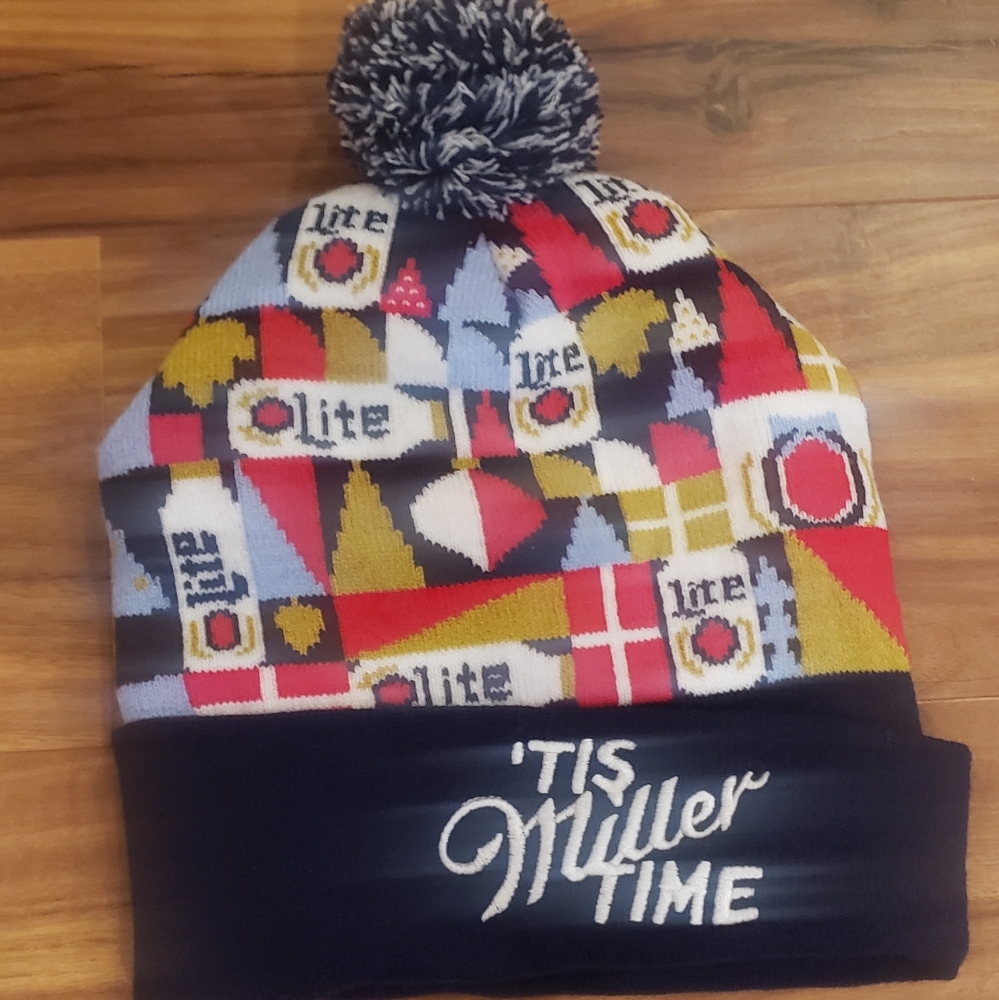 Miller Lite Beer can Geometric Knit Beanie winter stocking hat Mens Womens NEW